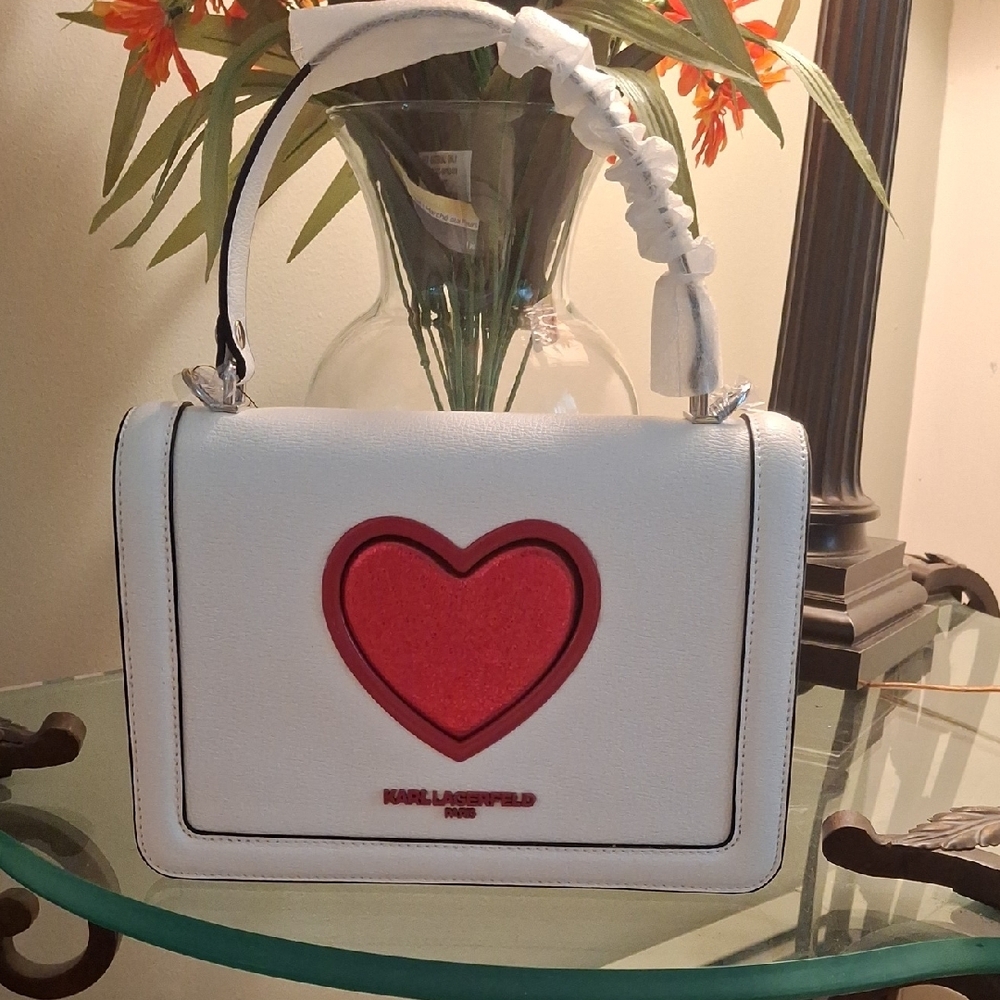 Karl Lagerfeld White and Red Heart Bag - Picture 1 of 5